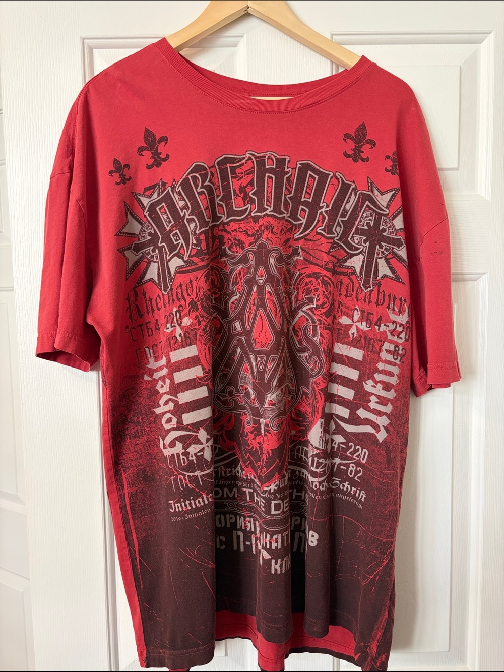 Archaic Red and Black Graphic Short-Sleeve Tee with Crest
